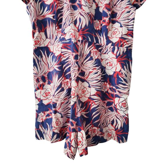 J, Crew Floral Print Linen Blend Romper Blue/Red Size 16 - Picture 6 of 8